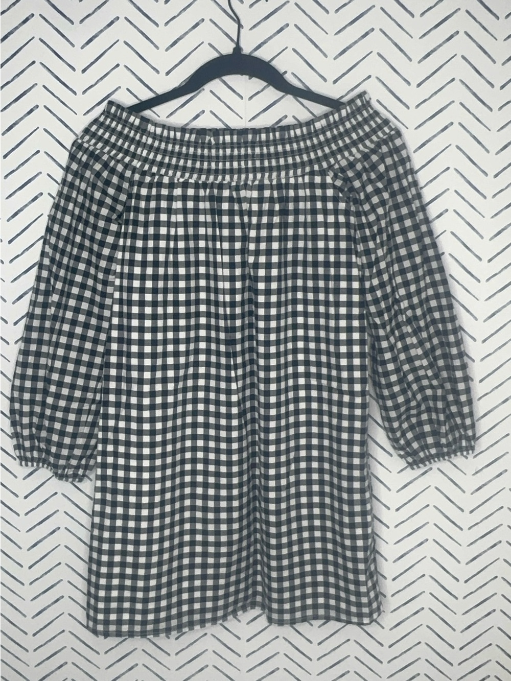 Abercrombie & Fitch navy white gingham off-the-shoulder mini dress size small
